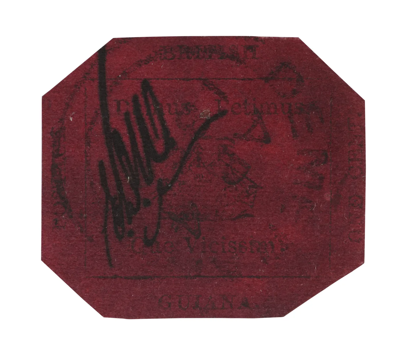 แสตมป์ British Guiana One-Cent Black on Magenta ด้านหน้า