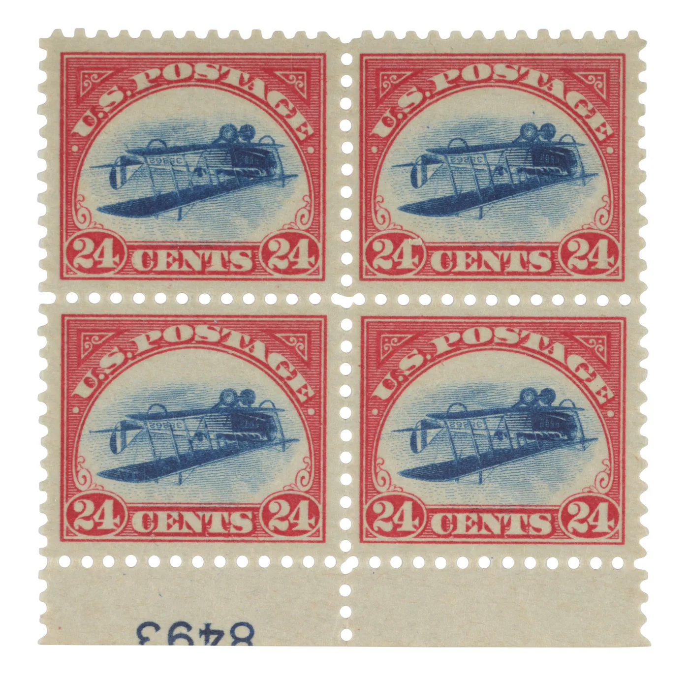 แสตมป์ The Inverted Jenny Plate Block ชนิดราคา 24 เซ็นต์